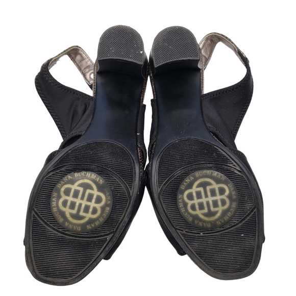 Dana Buchman | Black Fabric Retro Open Toe Block Heel Sling Back Heels Women's 6 - Picture 11 of 13